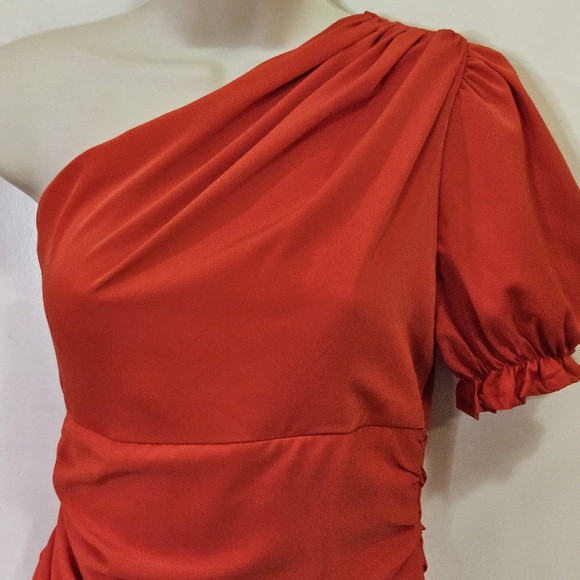 Hello Molly "Not Fair On Me" Red One Shoulder Ruched Ruffle Dress,Large,NWT - Picture 5 of 15